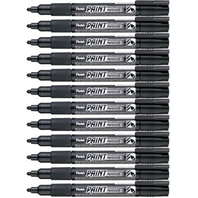 Pentel Marcador permanente Paint Marker. Máxima opacidad y permanencia en casi todas las superficies. Tinta en color negro. Pack de 12 Pentel Marcador permanente Paint Marker. Máxima opacidad y permanencia en casi todas las superficies. Tinta en color negro. Pack de 12