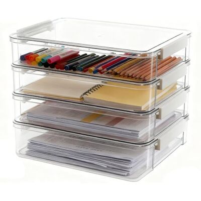 UHETLET 4PCS Caja de Archivo A4, Caja Organizadora de Archivos con Tapa, Portátiles Cajas Transparentes de Plástico A4, Organizador Documentos Apilables para Cartas Papel Revistas 34,5x23,5x 6,5cm UHETLET 4PCS Caja de Archivo A4, Caja Organizadora de Archivos con Tapa, Portátiles Cajas Transparentes de Plástico A4, Organizador Documentos Apilables para Cartas Papel Revistas 34,5x23,5x 6,5cm