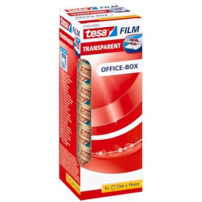 tesa film transparente, Cinta Autoadhesiva Resistente al Paso del Tiempo y al Rompimiento, Cinta de Oficina con Fuerte Adhesión, 33 m x 19 mm, 8 Piezas tesa film transparente, Cinta Autoadhesiva Resistente al Paso del Tiempo y al Rompimiento, Cinta de Oficina con Fuerte Adhesión, 33 m x 19 mm, 8 Piezas