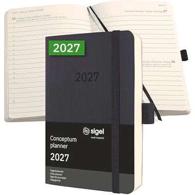Sigel Agenda diaria 2027, A6, tapa blanda Calendario, planificador, organizador, diario negro – Conceptum Sigel Agenda diaria 2027, A6, tapa blanda Calendario, planificador, organizador, diario negro – Conceptum