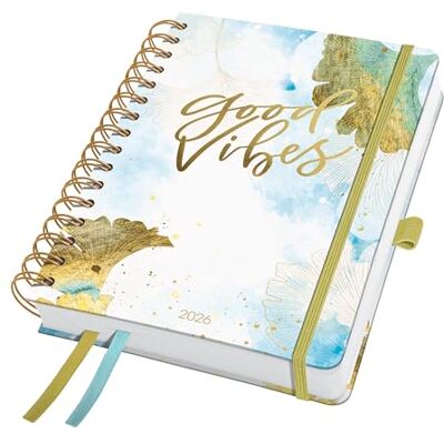 Sigel Agenda de espira Jolie 2026-1 año aprox A5 Good Vibes dos páginas = una semana tapa dura 120 g/m² azul claro/dorado/blanco 240 p certificación FSC Sigel Agenda de espira Jolie 2026-1 año aprox A5 Good Vibes dos páginas = una semana tapa dura 120 g/m² azul claro/dorado/blanco 240 p certificación FSC