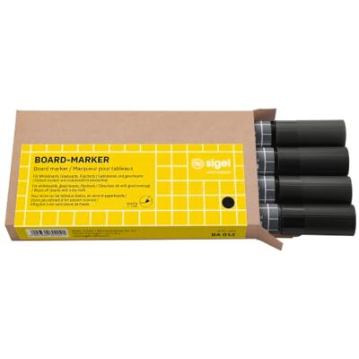 Sigel Rotulador de pizarra borrado en seco o húmedo negro punta redonda 2-3 mm 4 und. para pizarras magnéticas de vidrio blanco, pizarras blancas y rotafolios Sigel Rotulador de pizarra borrado en seco o húmedo negro punta redonda 2-3 mm 4 und. para pizarras magnéticas de vidrio blanco, pizarras blancas y rotafolios