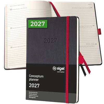 Sigel Agenda semanal 2027, A5, tapa dura Calendario, planificador, agenda semanal, organizador, diario negro y rojo – Conceptum Sigel Agenda semanal 2027, A5, tapa dura Calendario, planificador, agenda semanal, organizador, diario negro y rojo – Conceptum