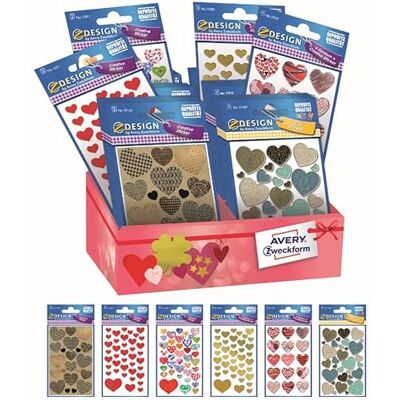 Avery Surtido 60 Pegatinas Adhesivas Decorativas Corazones, en Diferentes Materiales, 6 Diferentes Fantasías, 60 Pegatinas en Expositor de Cartón Avery Surtido 60 Pegatinas Adhesivas Decorativas Corazones, en Diferentes Materiales, 6 Diferentes Fantasías, 60 Pegatinas en Expositor de Cartón