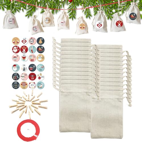 Imtrub Bolsas de calendario de adviento de Navidad,24 bolsas de lino retro con cordón para cuenta atrás de Navidad Suministros de envoltura de regalos para árbol de Navidad, chimenea, puerta, pared, Imtrub