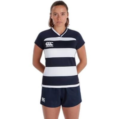Canterbury of New Zealand Vapodri Evader Hooped Rugby Jersey para Mujer, Azul Marino, 12 (L) Canterbury of New Zealand Vapodri Evader Hooped Rugby Jersey para Mujer, Azul Marino, 12 (L)