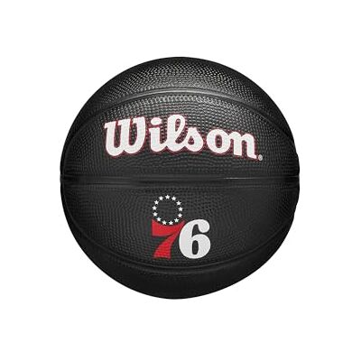 Wilson Balón Mini NBA Team Tribute, Cuenta con Canales de Precisión y un Agarre Dinámico con Estabilidad de Aire Mejorada, Aprobado por la NBA, Equipo: Philadelphia 79ers, Color: Negro, Talla: 3 Wilson Balón Mini NBA Team Tribute, Cuenta con Canales de Precisión y un Agarre Dinámico con Estabilidad de Aire Mejorada, Aprobado por la NBA, Equipo: Philadelphia 79ers, Color: Negro, Talla: 3