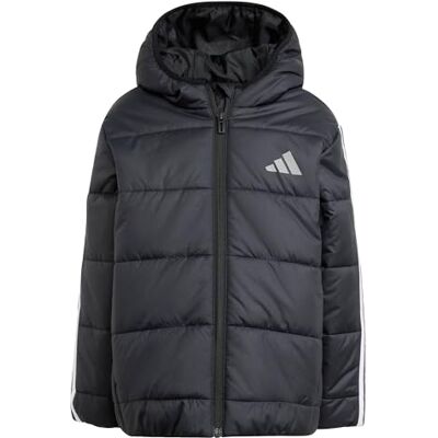Adidas Unisex niños Essentials 3 Stripes Padded Coat, black/white/white, 4-5 Years Adidas Unisex niños Essentials 3 Stripes Padded Coat, black/white/white, 4-5 Years