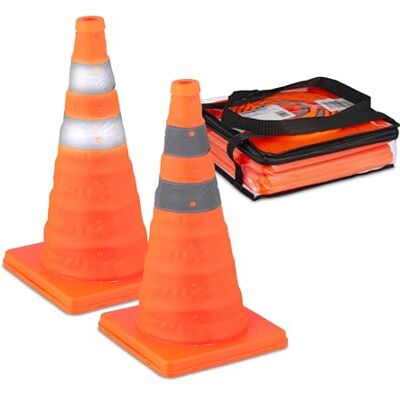 Relaxdays Pilones Plegables, Set 2 Conos Señalización Grandes, Bandas Reflectantes, 45 x 24,5 cm, Naranja y Plateado Relaxdays Pilones Plegables, Set 2 Conos Señalización Grandes, Bandas Reflectantes, 45 x 24,5 cm, Naranja y Plateado