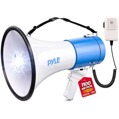 Pyle megafono, 30W, Sirena, Luces LED, Volumen Ajustable, Ideal para Futbol, Fans, Entrenadores, Cheerleading, Simulacros de Seguridad Pyle megafono, 30W, Sirena, Luces LED, Volumen Ajustable, Ideal para Futbol, Fans, Entrenadores, Cheerleading, Simulacros de Seguridad