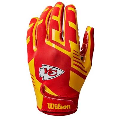 Wilson Guantes de Fútbol Americano AD NFL, Ajuste Elástico, Ajuste Seguro y Agarre Firme, Transpirable, Rendimiento Óptimo, Equipo: Kansas City Chiefs, Color: Rojo/Amarillo, Talla para Adulto Wilson Guantes de Fútbol Americano AD NFL, Ajuste Elástico, Ajuste Seguro y Agarre Firme, Transpirable, Rendimiento Óptimo, Equipo: Kansas City Chiefs, Color: Rojo/Amarillo, Talla para Adulto