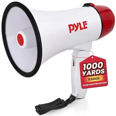 Pyle Altavoz Megáfono PA, Megáfono Portavoz, 20 vatios con Control de Volumen Ajustable, Sirena Integrada, Alcance 730 Metros para Deportes, Entrenadores, Seguridad Pyle Altavoz Megáfono PA, Megáfono Portavoz, 20 vatios con Control de Volumen Ajustable, Sirena Integrada, Alcance 730 Metros para Deportes, Entrenadores, Seguridad
