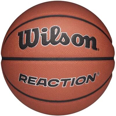 Wilson Balón de Baloncesto Reaction Plus, Hecho de Materiales Compuestos Duraderos, Diseño de Canal Profundo, Color Marrón y Plata, Tamaño 5 Wilson Balón de Baloncesto Reaction Plus, Hecho de Materiales Compuestos Duraderos, Diseño de Canal Profundo, Color Marrón y Plata, Tamaño 5
