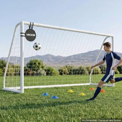 VEVOR Portería de Fútbol 3,65 x 1,82 m, Tubos de PVC, con Red de PE, Blanco VEVOR Portería de Fútbol 3,65 x 1,82 m, Tubos de PVC, con Red de PE, Blanco