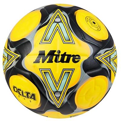 Mitre Delta Balón de fútbol, Alta duración, precisión y consistencia mejoradas, tamaño 5, Amarillo flúor/Negro/Gris Mitre Delta Balón de fútbol, Alta duración, precisión y consistencia mejoradas, tamaño 5, Amarillo flúor/Negro/Gris