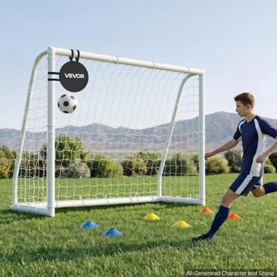 VEVOR Portería de Fútbol 2,4 x 1,8 m, Tubos de PVC, con Red de PE, Blanco VEVOR Portería de Fútbol 2,4 x 1,8 m, Tubos de PVC, con Red de PE, Blanco