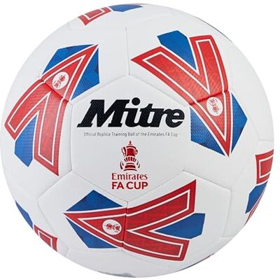 Mitre FA Cup Train Fútbol Balón de fútbol de Entrenamiento de la FA Cup para Unisex Adulto, diseño extraduradero Talla 3, Blanco/Azul/Rojo Mitre FA Cup Train Fútbol Balón de fútbol de Entrenamiento de la FA Cup para Unisex Adulto, diseño extraduradero Talla 3, Blanco/Azul/Rojo