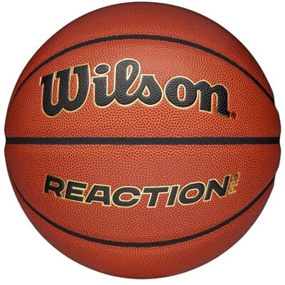Wilson Balón de Baloncesto Reaction Pro, Hecho de Materiales Compuestos Duraderos, Tecnología VLC, Cuero Sintético, Color Marrón y Dorado, Tamaño 5 Wilson Balón de Baloncesto Reaction Pro, Hecho de Materiales Compuestos Duraderos, Tecnología VLC, Cuero Sintético, Color Marrón y Dorado, Tamaño 5