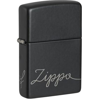Zippo Sturmfeuerzeug Logo Script Lettering, Black Matte with Chrome, Laser 360° Nachfüllbar Wiederverwendbar Windfestes Design Geschenkbox Made in USA Zippo Sturmfeuerzeug Logo Script Lettering, Black Matte with Chrome, Laser 360° Nachfüllbar Wiederverwendbar Windfestes Design Geschenkbox Made in USA