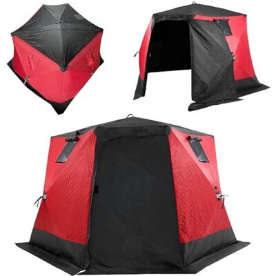 VEVOR Refugio de Hielo Portátil 3,3x3,3x2 m Tienda de Campaña para Pesca en Hielo Emergente para 6-8 Personas Cubo de Hielo de Oxford Impermeable con Anclas/Cuerdas/Bolsa de Transporte, Negro y Rojo VEVOR Refugio de Hielo Portátil 3,3x3,3x2 m Tienda de Campaña para Pesca en Hielo Emergente para 6-8 Personas Cubo de Hielo de Oxford Impermeable con Anclas/Cuerdas/Bolsa de Transporte, Negro y Rojo