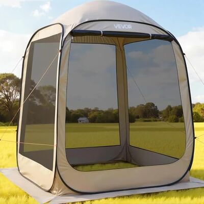 VEVOR Carpa Plegable con Mosquitera, 1825 x 1825 x 2200 mm, para 4-6 Personas, Polígono de 4 Lados, con Bolsa de Transporte, Laterales de Malla y Estacas para el Suelo. al Aire Libre, Color Beige VEVOR Carpa Plegable con Mosquitera, 1825 x 1825 x 2200 mm, para 4-6 Personas, Polígono de 4 Lados, con Bolsa de Transporte, Laterales de Malla y Estacas para el Suelo. al Aire Libre, Color Beige