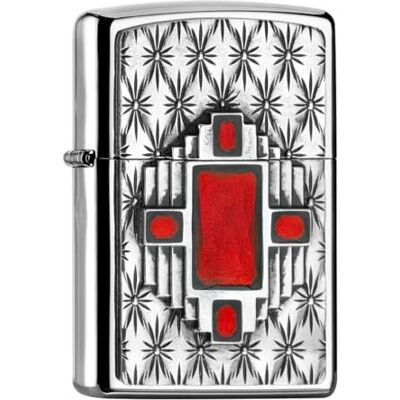 Zippo Sturmfeuerzeug Red Diamond, High Polish Chrome, Emblem Nachfüllbar Wiederverwendbar Windfestes Design Geschenkbox Made in USA Zippo Sturmfeuerzeug Red Diamond, High Polish Chrome, Emblem Nachfüllbar Wiederverwendbar Windfestes Design Geschenkbox Made in USA