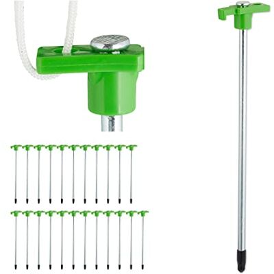 Relaxdays Set de 24 Piquetas Camping, Estacas Suelo Rocoso, 25 cm, Acero, Clavijas Resistentes, Verde Claro Relaxdays Set de 24 Piquetas Camping, Estacas Suelo Rocoso, 25 cm, Acero, Clavijas Resistentes, Verde Claro