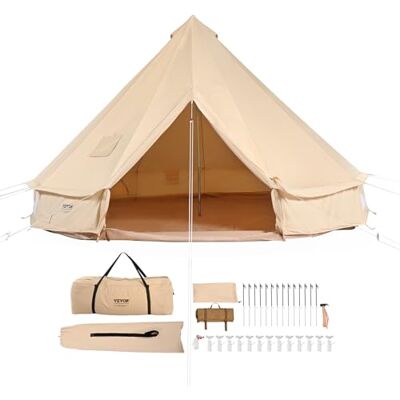 VEVOR Tienda de Campana de Lona de 6m, Carpa de Yurta para 4 Estaciones Tienda de Campaña Familiar con Agujero para Estufa de Leña y Bolsas de Almacenamiento para Glamping de hasta 10 Personas, Fiesta VEVOR Tienda de Campana de Lona de 6m, Carpa de Yurta para 4 Estaciones Tienda de Campaña Familiar con Agujero para Estufa de Leña y Bolsas de Almacenamiento para Glamping de hasta 10 Personas, Fiesta
