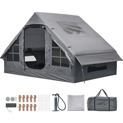 VEVOR Tienda de Campaña Inflable para 2-4 Personas con Bomba de Aire Gris para Glamping Viaje Familiar Outdoor, con Claraboya Apertura de Chimenea Ventanas de Malla, Tela Oxford Impermeable 420D VEVOR Tienda de Campaña Inflable para 2-4 Personas con Bomba de Aire Gris para Glamping Viaje Familiar Outdoor, con Claraboya Apertura de Chimenea Ventanas de Malla, Tela Oxford Impermeable 420D