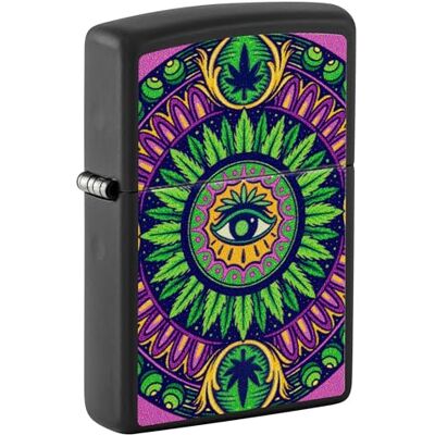 Zippo Sturmfeuerzeug Psychadelic Cannabis Pattern, Black Matte, Black Light Nachfüllbar Wiederverwendbar Windfestes Design Geschenkbox Made in USA Zippo Sturmfeuerzeug Psychadelic Cannabis Pattern, Black Matte, Black Light Nachfüllbar Wiederverwendbar Windfestes Design Geschenkbox Made in USA