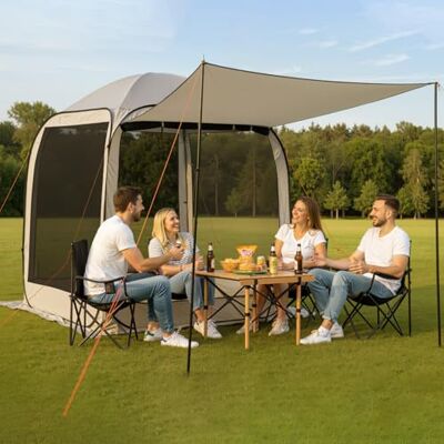VEVOR Carpa Plegable con Mosquitera, 1825 x 1825 x 2200 mm, 4-6 Personas, Polígono 4 Lados, con Toldo Extensible, Bolsa de Transporte, Laterales de Malla, para Relajarse, Leer o Descansar, Beige VEVOR Carpa Plegable con Mosquitera, 1825 x 1825 x 2200 mm, 4-6 Personas, Polígono 4 Lados, con Toldo Extensible, Bolsa de Transporte, Laterales de Malla, para Relajarse, Leer o Descansar, Beige