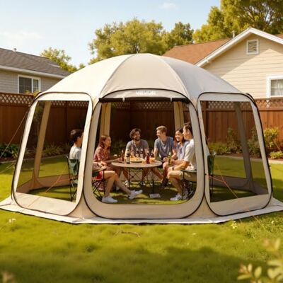 VEVOR Carpa Plegable, Polígono de 8 Lados, 4500 x 4250 x 2450 mm, para 12-15 Personas, con Bolsa de Transporte, Laterales de Malla y Estacas para el Suelo, para Actividades al Aire Libre, Beige VEVOR Carpa Plegable, Polígono de 8 Lados, 4500 x 4250 x 2450 mm, para 12-15 Personas, con Bolsa de Transporte, Laterales de Malla y Estacas para el Suelo, para Actividades al Aire Libre, Beige