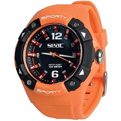 SEAC Sporty Reloj Agua asta 100 MT, Caja en Acero Inoxidable, resistiente Correa en Goma, Unisex-Adult, Anaranjado, estándar SEAC Sporty Reloj Agua asta 100 MT, Caja en Acero Inoxidable, resistiente Correa en Goma, Unisex-Adult, Anaranjado, estándar
