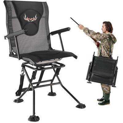 VEVOR Silla de Caza Giratoria Silenciosa de 360°, Plegable y Portátil, con Estructura de Acero Resistente, Reposabrazos, Correa de Transporte Ajustable, Patas Antihundimiento, 500 x 440 x 995 mm VEVOR Silla de Caza Giratoria Silenciosa de 360°, Plegable y Portátil, con Estructura de Acero Resistente, Reposabrazos, Correa de Transporte Ajustable, Patas Antihundimiento, 500 x 440 x 995 mm