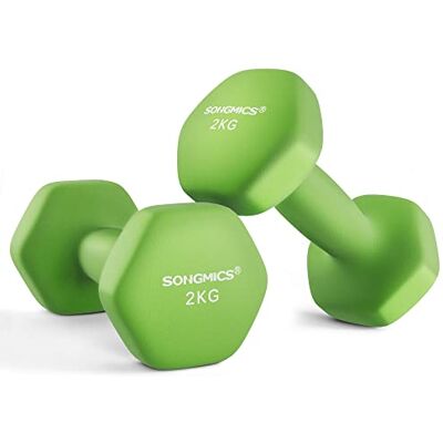 SONGMICS SYL904C01 Pesas, 2 x 2 kg, con forma de mancuernas, hexagonales, revestimiento de neopreno, para entrenamiento de fuerza, fitness, para el hogar, verde limón SONGMICS SYL904C01 Pesas, 2 x 2 kg, con forma de mancuernas, hexagonales, revestimiento de neopreno, para entrenamiento de fuerza, fitness, para el hogar, verde limón