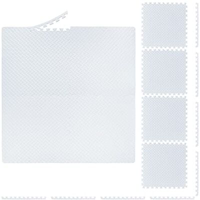 Relaxdays Suelo Goma, 60x60cm, 8 Esterilla Fitness con Borde, Blanco Goma EVA, 3m², Gimnasio, Alfombra Puzle, Protector Relaxdays Suelo Goma, 60x60cm, 8 Esterilla Fitness con Borde, Blanco Goma EVA, 3m², Gimnasio, Alfombra Puzle, Protector