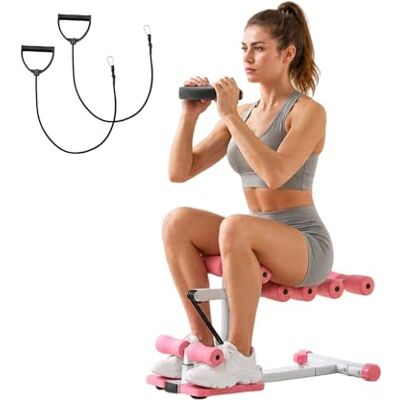 VEVOR Máquina de Sentadillas Profundas Ajustable Rosa y Blanco, con 3 Bandas de Resistencia, Entrenador de Core y Glúteos Plegable, para Gimnasio en Casa, Carga de 136 kg, 800 x 400 x 760 mm VEVOR Máquina de Sentadillas Profundas Ajustable Rosa y Blanco, con 3 Bandas de Resistencia, Entrenador de Core y Glúteos Plegable, para Gimnasio en Casa, Carga de 136 kg, 800 x 400 x 760 mm