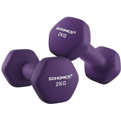 SONGMICS Juego de 2 Mancuernas, 2 x 2 kg, Mancuernas Hexagonales con Superficie de Vinilo, para Fitness, Ejercicio, Entrenamiento, para Gimnasia en Casa, Violeta Ceniza SYL64PL SONGMICS Juego de 2 Mancuernas, 2 x 2 kg, Mancuernas Hexagonales con Superficie de Vinilo, para Fitness, Ejercicio, Entrenamiento, para Gimnasia en Casa, Violeta Ceniza SYL64PL