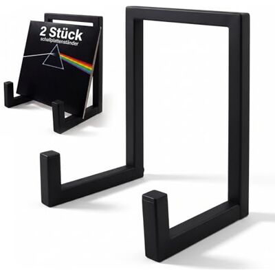 Woobroo Juego de 2 soportes para discos de vinilo, soporte para discos de vinilo y álbumes, soporte minimalista para discos de vinilo, color negro Woobroo Juego de 2 soportes para discos de vinilo, soporte para discos de vinilo y álbumes, soporte minimalista para discos de vinilo, color negro