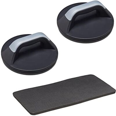 Relaxdays Agarraderas para Flexiones, Set de 2, Giratorias, con Esterilla para Rodillas, Entrenamiento en Casa, Gris Relaxdays Agarraderas para Flexiones, Set de 2, Giratorias, con Esterilla para Rodillas, Entrenamiento en Casa, Gris