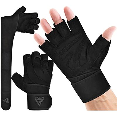 RDX Guantes Gimnasio Cuero Levantamiento de Pesas Entrenamiento, Antideslizante Palma Agarre con Muñequera Larga Fitness Gym Protección Gloves, Powerlifting Musculación Culturismo Workout Training RDX Guantes Gimnasio Cuero Levantamiento de Pesas Entrenamiento, Antideslizante Palma Agarre con Muñequera Larga Fitness Gym Protección Gloves, Powerlifting Musculación Culturismo Workout Training
