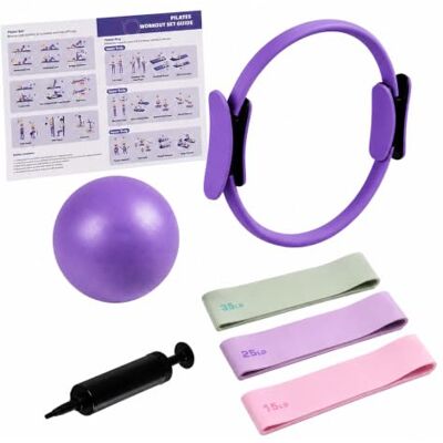 Relaxdays Set de Pilates , 6 Piezas, Color Anillo, pelota con bomba, bandas de resistencia 3 niveles, accesorios de pilates para casa, con ejercicios Relaxdays Set de Pilates , 6 Piezas, Color Anillo, pelota con bomba, bandas de resistencia 3 niveles, accesorios de pilates para casa, con ejercicios