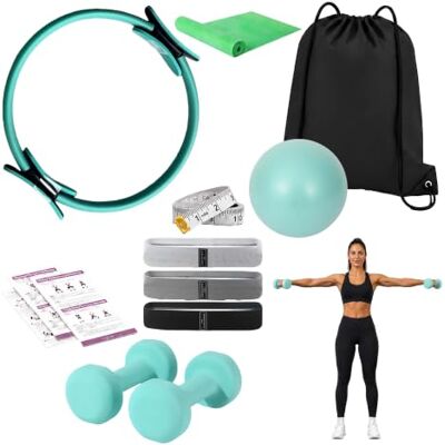 Relaxdays Set de Pilates, 11 Piezas: aro, balón, Verde Relaxdays Set de Pilates, 11 Piezas: aro, balón, Verde