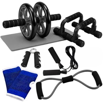 Relaxdays , set de fitness de 8 piezas, en diferentes modelos con rodillo abdominal para el abdomen y la parte superior del cuerpo, kit de entrenamiento Relaxdays , set de fitness de 8 piezas, en diferentes modelos con rodillo abdominal para el abdomen y la parte superior del cuerpo, kit de entrenamiento