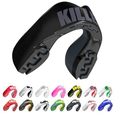 SAFEJAWZ Protector bucal adultos y niños para todos los deportes de contacto, incluidos rugby, MMA, artes marciales de kickboxing, judo, hockey y boxeo (Killer, Júnior (Hasta 11 Años)) SAFEJAWZ Protector bucal adultos y niños para todos los deportes de contacto, incluidos rugby, MMA, artes marciales de kickboxing, judo, hockey y boxeo (Killer, Júnior (Hasta 11 Años))