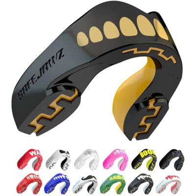 SAFEJAWZ Protector bucal adultos y niños para todos los deportes de contacto, incluidos rugby, MMA, artes marciales de kickboxing, judo, hockey y boxeo (Goldie, Júnior (Hasta 11 Años)) SAFEJAWZ Protector bucal adultos y niños para todos los deportes de contacto, incluidos rugby, MMA, artes marciales de kickboxing, judo, hockey y boxeo (Goldie, Júnior (Hasta 11 Años))