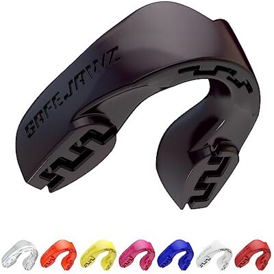 SAFEJAWZ Protector bucal adultos y niños para todos los deportes de contacto, incluidos rugby, MMA, artes marciales de kickboxing, judo, hockey y boxeo (Júnior (Hasta 11 Años), Negro) SAFEJAWZ Protector bucal adultos y niños para todos los deportes de contacto, incluidos rugby, MMA, artes marciales de kickboxing, judo, hockey y boxeo (Júnior (Hasta 11 Años), Negro)