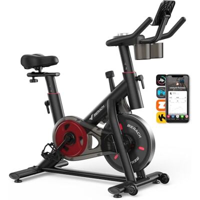 MERACH Bicicleta Estática en Casa con Resistencia Ajustable, Bicicleta Estatica Silenciosa con Monitor LED, Cómodo Cojín de Asiento, App Propia, Capacidad de 136 kg, Entrenamiento Aeróbico MERACH Bicicleta Estática en Casa con Resistencia Ajustable, Bicicleta Estatica Silenciosa con Monitor LED, Cómodo Cojín de Asiento, App Propia, Capacidad de 136 kg, Entrenamiento Aeróbico