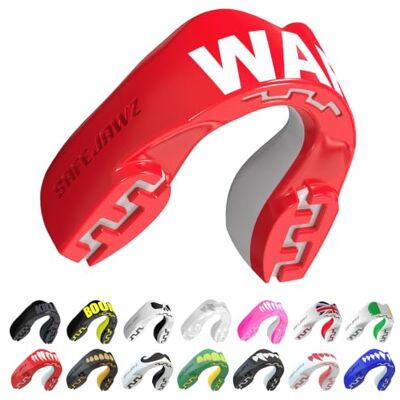 SAFEJAWZ Protector bucal adultos y niños para todos los deportes de contacto, incluidos rugby, MMA, artes marciales de kickboxing, judo, hockey y boxeo (War, Adulto (12+ Años)) SAFEJAWZ Protector bucal adultos y niños para todos los deportes de contacto, incluidos rugby, MMA, artes marciales de kickboxing, judo, hockey y boxeo (War, Adulto (12+ Años))