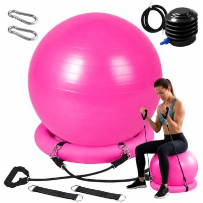 Relaxdays Balón de Gimnasia tamaños y Colores con bandas, bomba, anillo, anti-reventón, pelota fitness para yoga y pilates, pelota para oficina Relaxdays Balón de Gimnasia tamaños y Colores con bandas, bomba, anillo, anti-reventón, pelota fitness para yoga y pilates, pelota para oficina